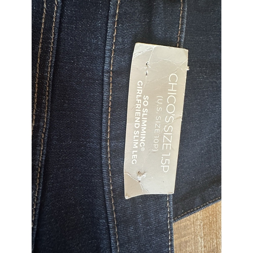 Chico's So Slimming Girlfriend Slim Ankle Jeans Womens 10P Dark Wash Denim NEW - Picture 3 of 5